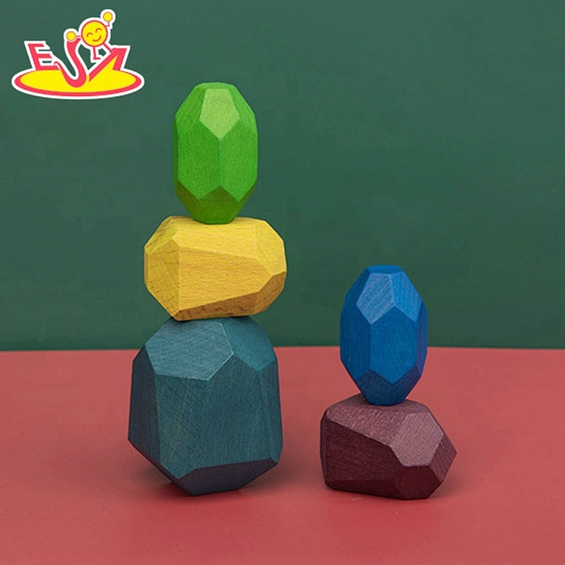 Customize kids natural wooden stone blocks for stacking W13D303