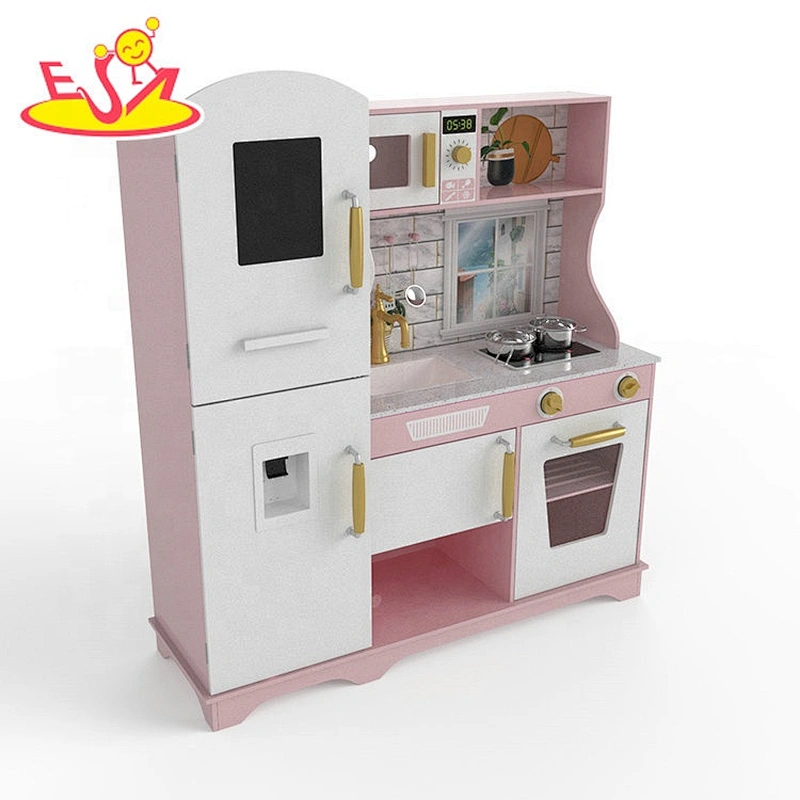 Customize pink wooden play toy kitchen with refridgerator W10C597E