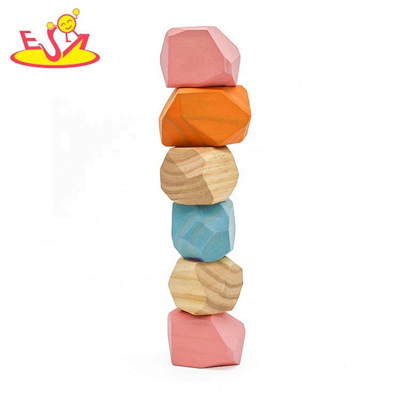 Customize colored 14pcs wooden stone blocks toy for kids W13A214