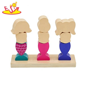 Customize educational wooden mermaid block toy for kids W13D293