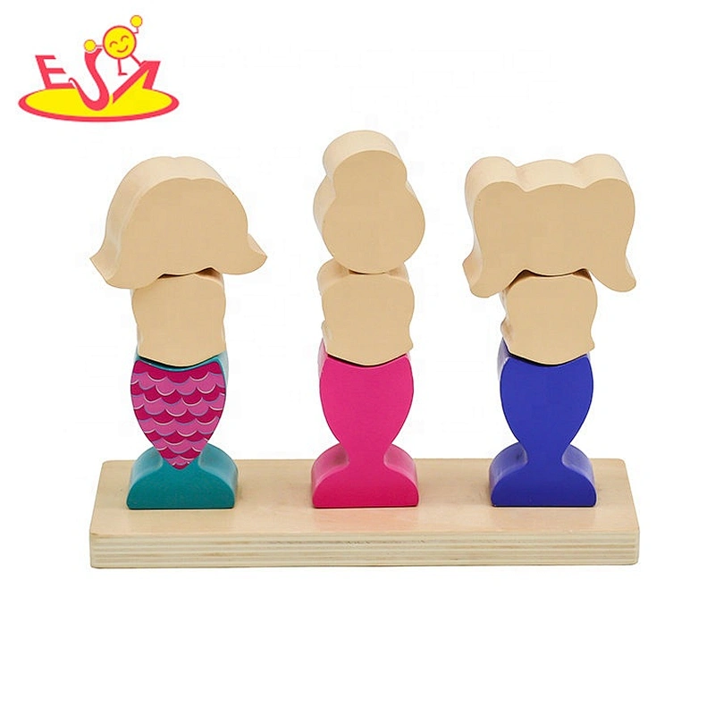 Customize educational wooden mermaid block toy for kids W13D293