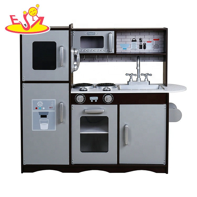 On sale kids brown wooden toy kitchen set for pretend play W10C570