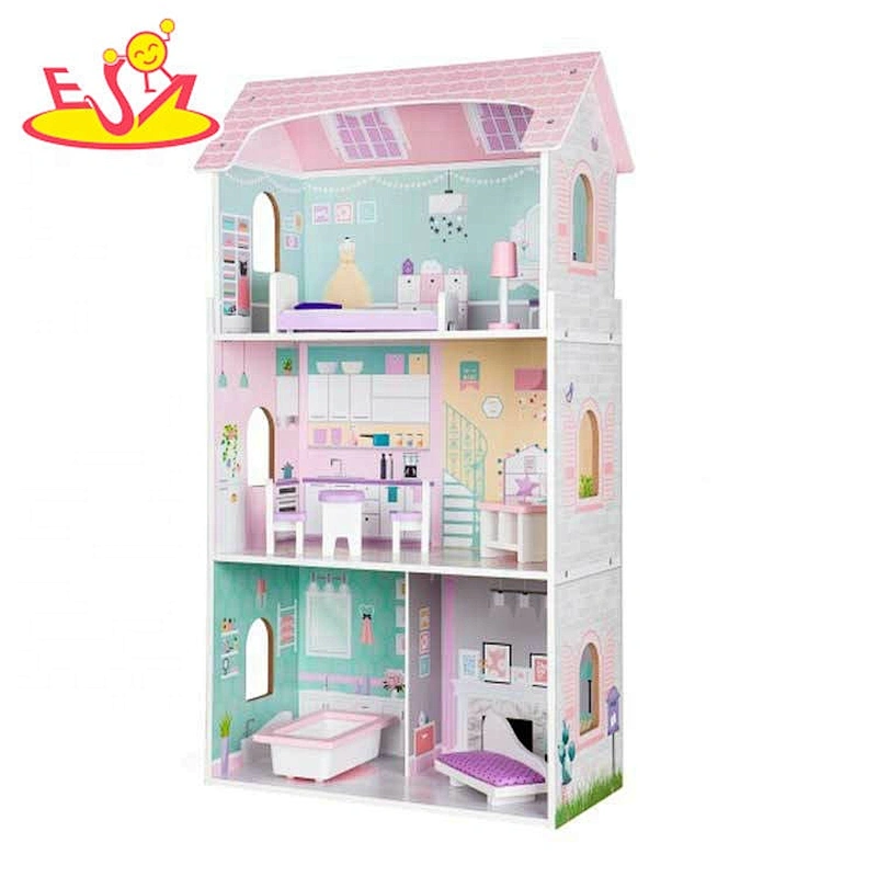 Customize pretend play wooden dollhouse miniature toy for kids W06A397