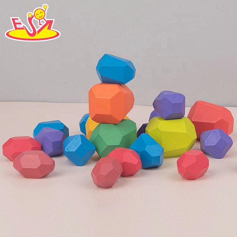 Customize 21PCS stone face wooden stacking blocks for kids W13D298