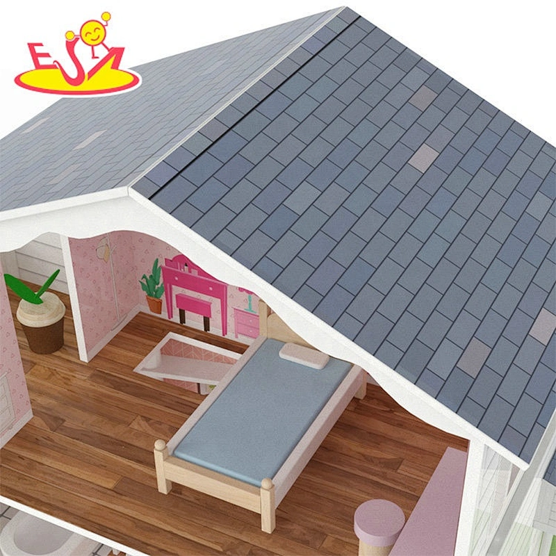 Customize kids wooden doll house game toys with garden tree W06A416
