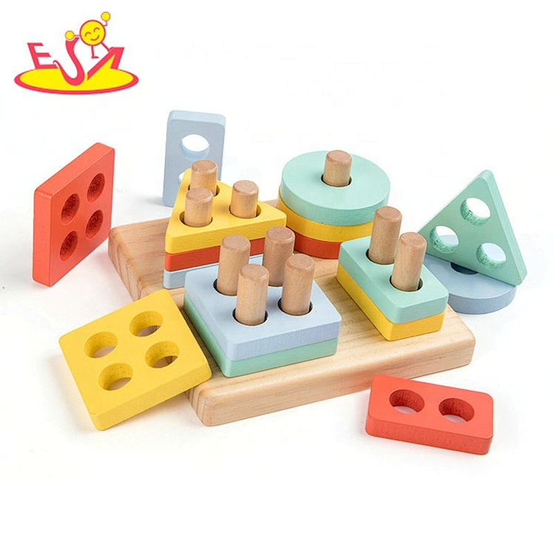 Customize colored wooden geometric shape blocks for kids W13D265