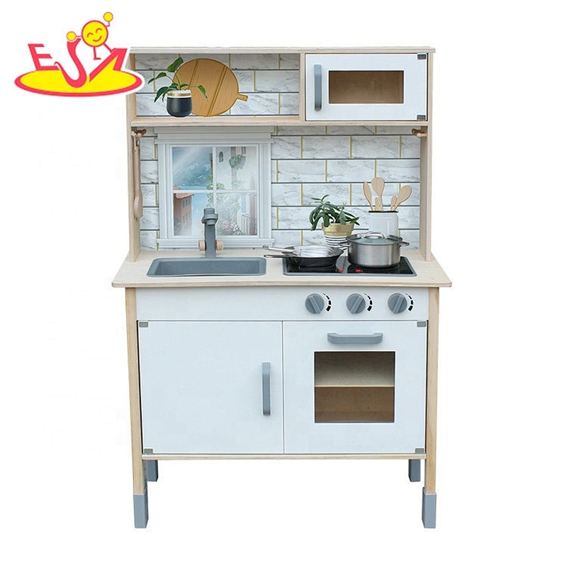 Customize white wooden kitchen toys play set for kids W10C396C