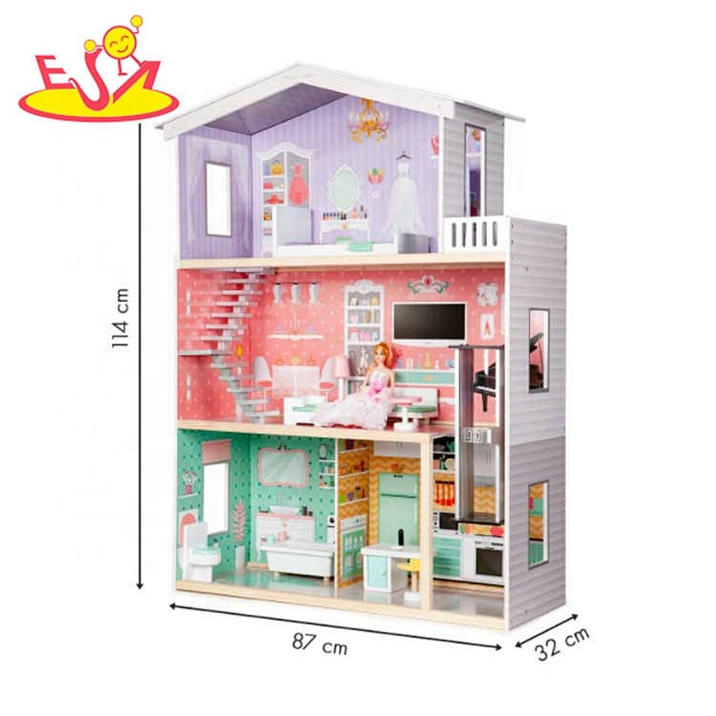 Customize pretend play wooden dollhouse miniature toy for kids W06A397