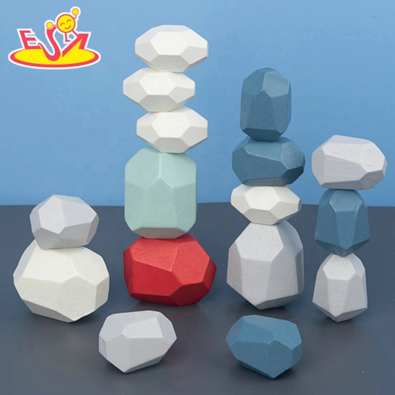 Customize 21PCS stone face wooden stacking blocks for kids W13D298