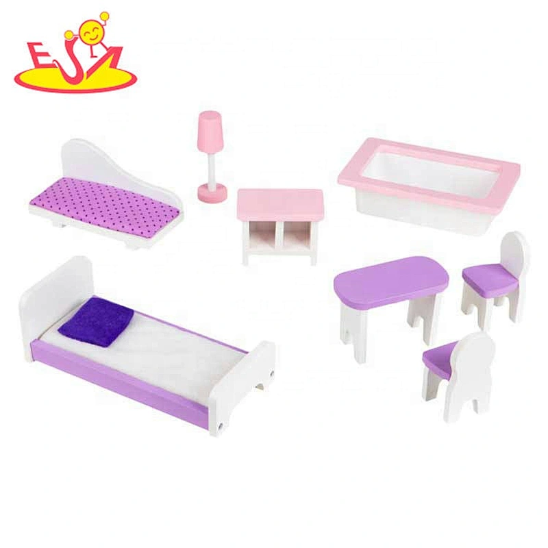 Customize pink wooden doll house set for girls W06A398