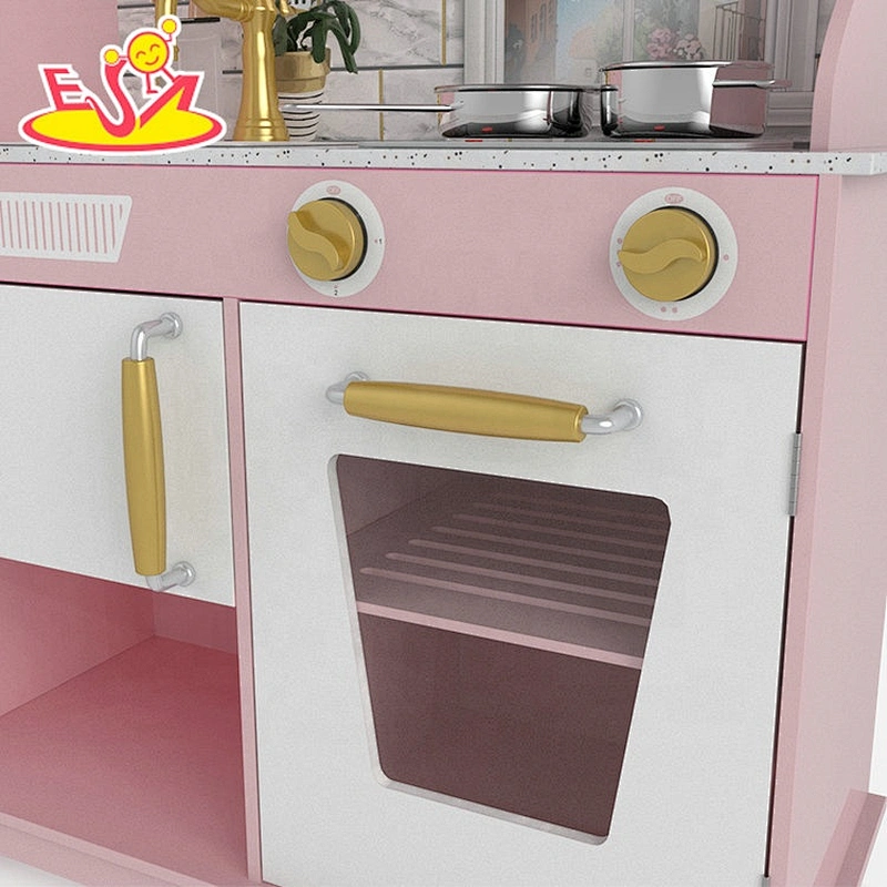 Customize pink wooden play toy kitchen with refridgerator W10C597E