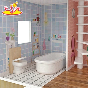 Customize kids wooden doll house game toys with garden tree W06A416