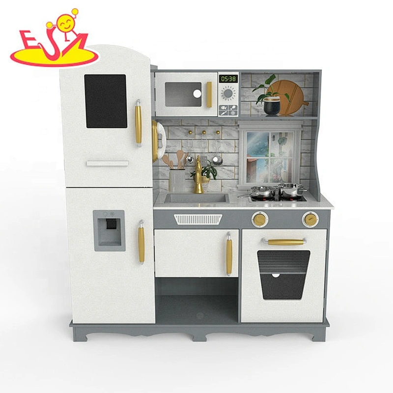 Customize children grey wood kitchen toy with drinking fountain W10C597F