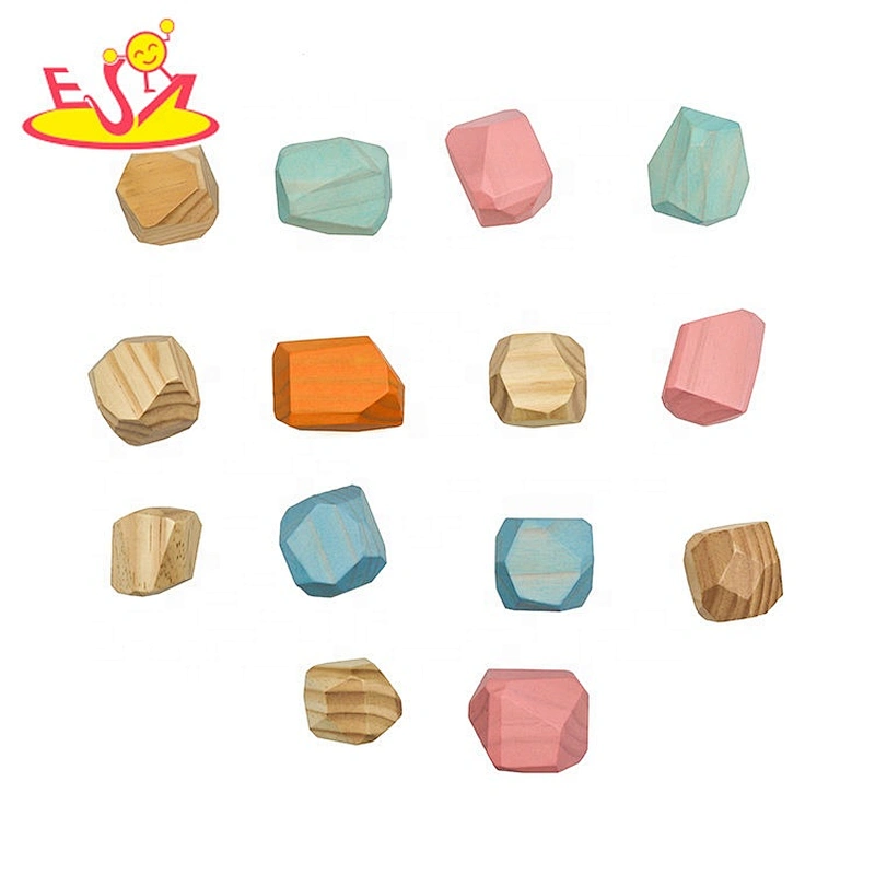 Customize colored 14pcs wooden stone blocks toy for kids W13A214