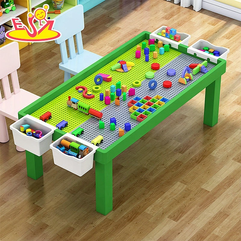 Customize children wooden bloks play table with storage W08G290C