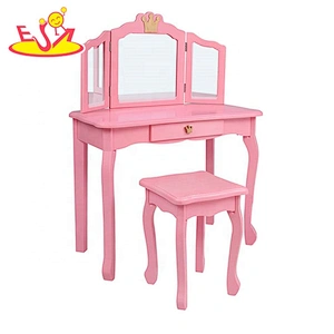 2020 New released white wooden girls vanity table with mirror and stool W08H127B