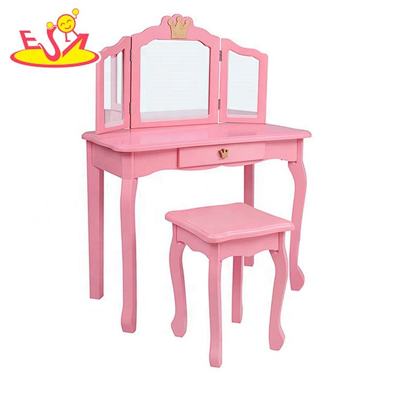 2020 New released white wooden girls vanity table with mirror and stool W08H127B