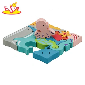 2021 Customize educational wooden animal block puzzle for children W14A252