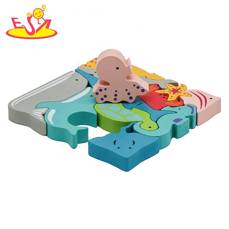 2021 Customize educational wooden animal block puzzle for children W14A252