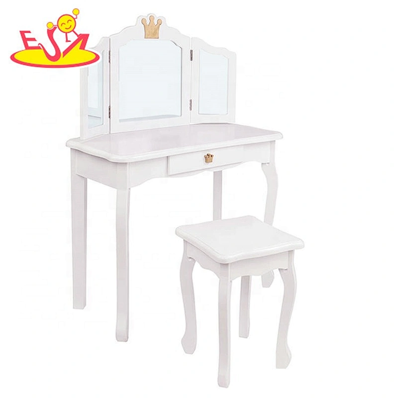 2020 New released white wooden girls vanity table with mirror and stool W08H127B