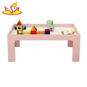 Customize 2 in 1 pink wooden block table for toddlers W08G289A