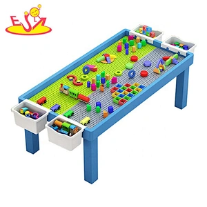 Customize 2 in 1 pink wooden block table for toddlers W08G289A