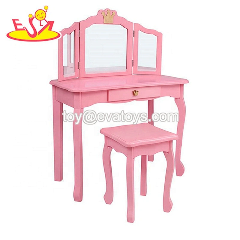 On sale kids wooden pink dressing table with drawers W08H127A