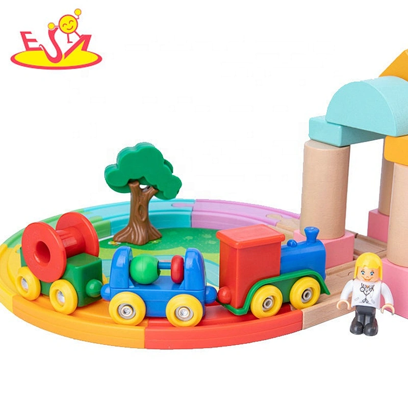 Customize educational  100PCS Wooden railway train set for kids W04C080D