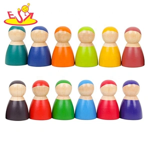 2020 new arrival 12pcs colorful wooden dolls for toddlers W06D131