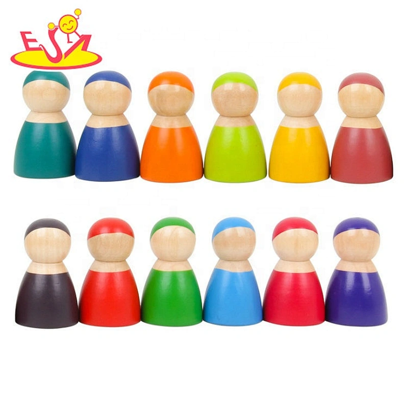 2020 new arrival 12pcs colorful wooden dolls for toddlers W06D131