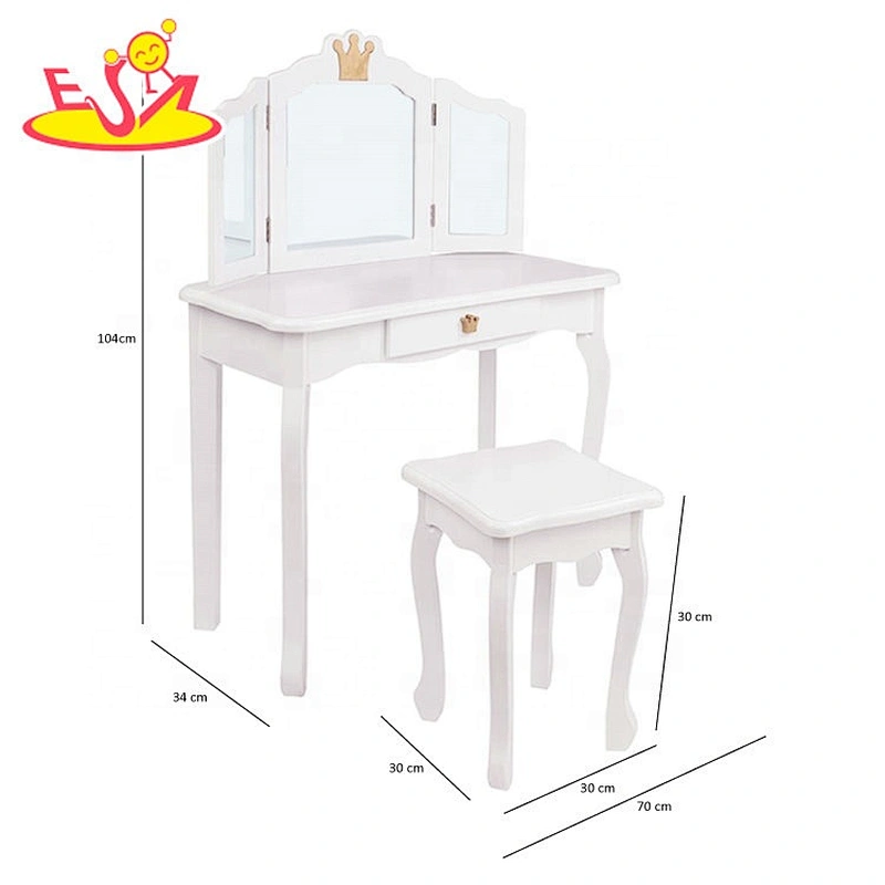 2020 New released white wooden girls vanity table with mirror and stool W08H127B