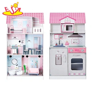 New hottest 2 in 1 girls wooden doll house with kitchen set W06A394