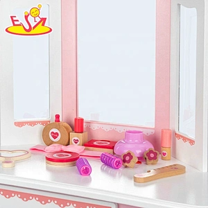 Customize pink wooden girls makeup vanity with mirror and stool W08H135