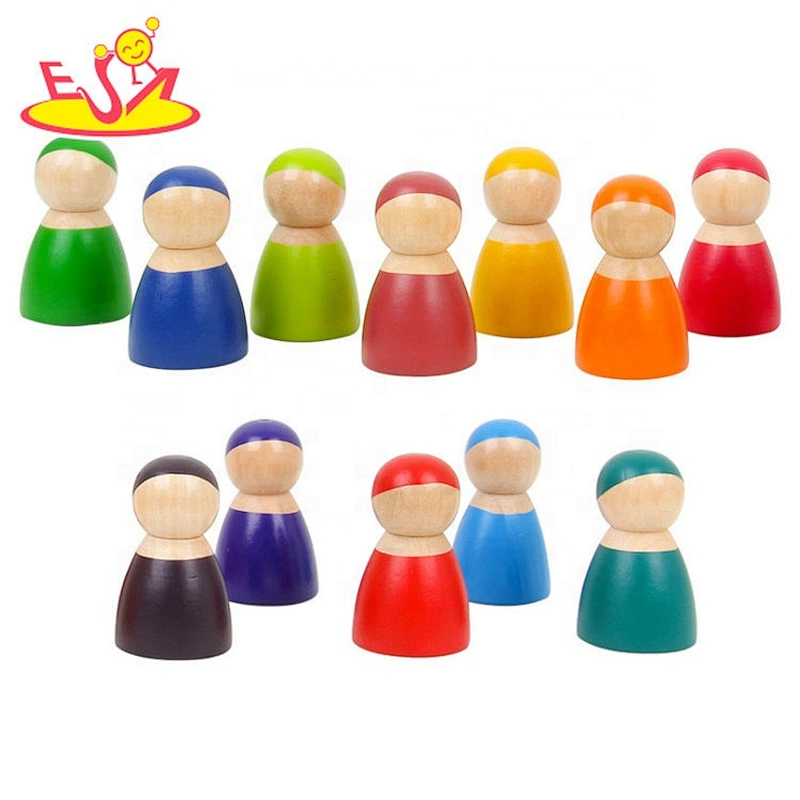 2020 new arrival 12pcs colorful wooden dolls for toddlers W06D131