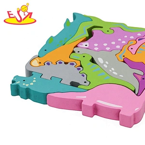 2021 Customize colored wooden dinosaur block puzzle for kids W14A251