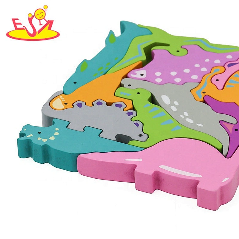 2021 Customize colored wooden dinosaur block puzzle for kids W14A251