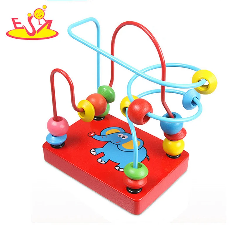 Customize colored wooden bead maze toy for baby W11B257