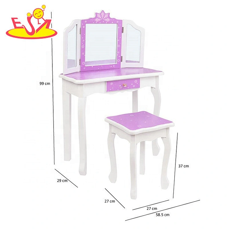 wholesale modern wooden kids dressing table with mirror and stool W08H126A