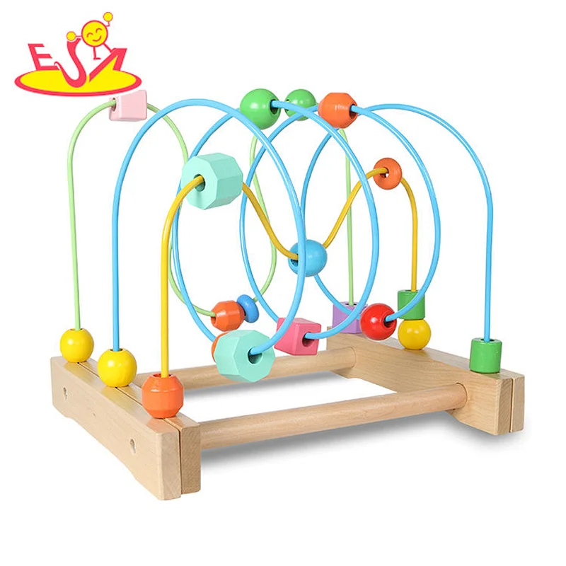 Customize colored wooden bead maze toy for baby W11B257