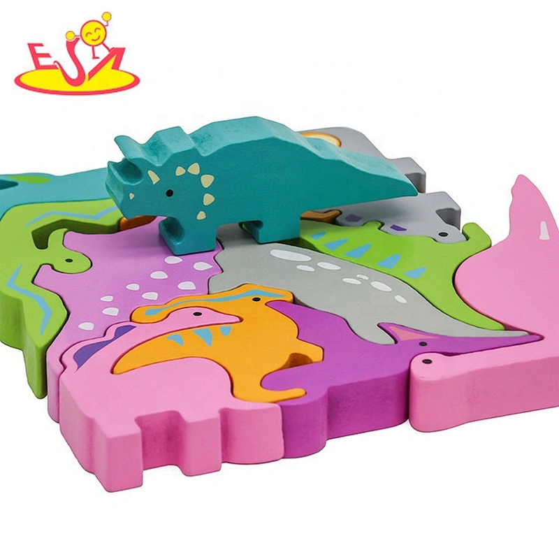 2021 Customize colored wooden dinosaur block puzzle for kids W14A251