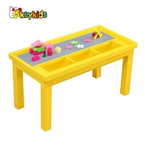Customize children wooden diy building blocks toy table with storage W08G291