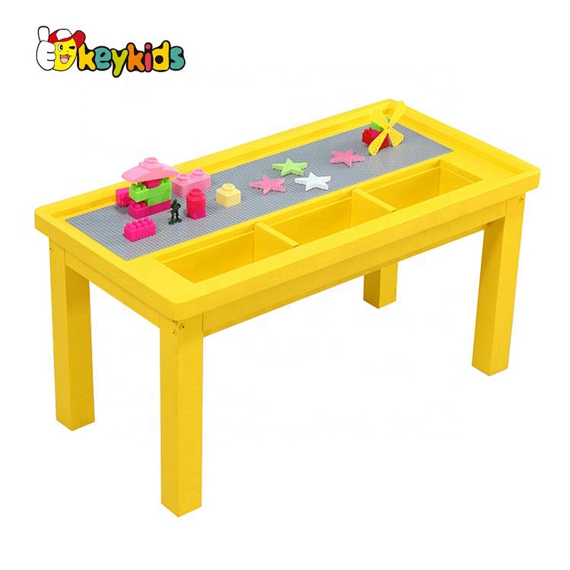 Customize children wooden diy building blocks toy table with storage W08G291
