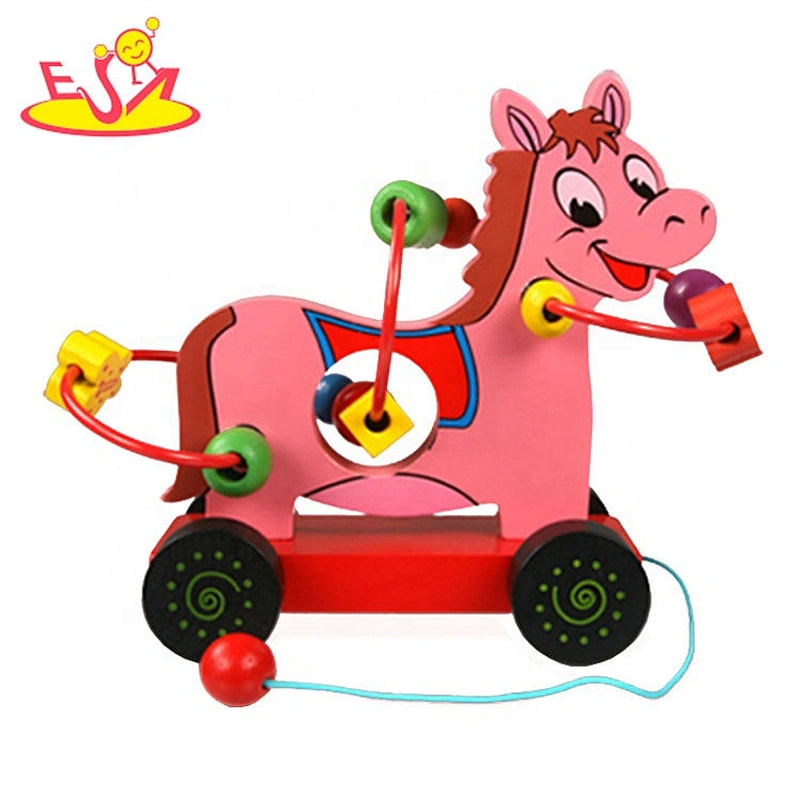 high quality preschool wooden pull horse toys for toddlers W05A137