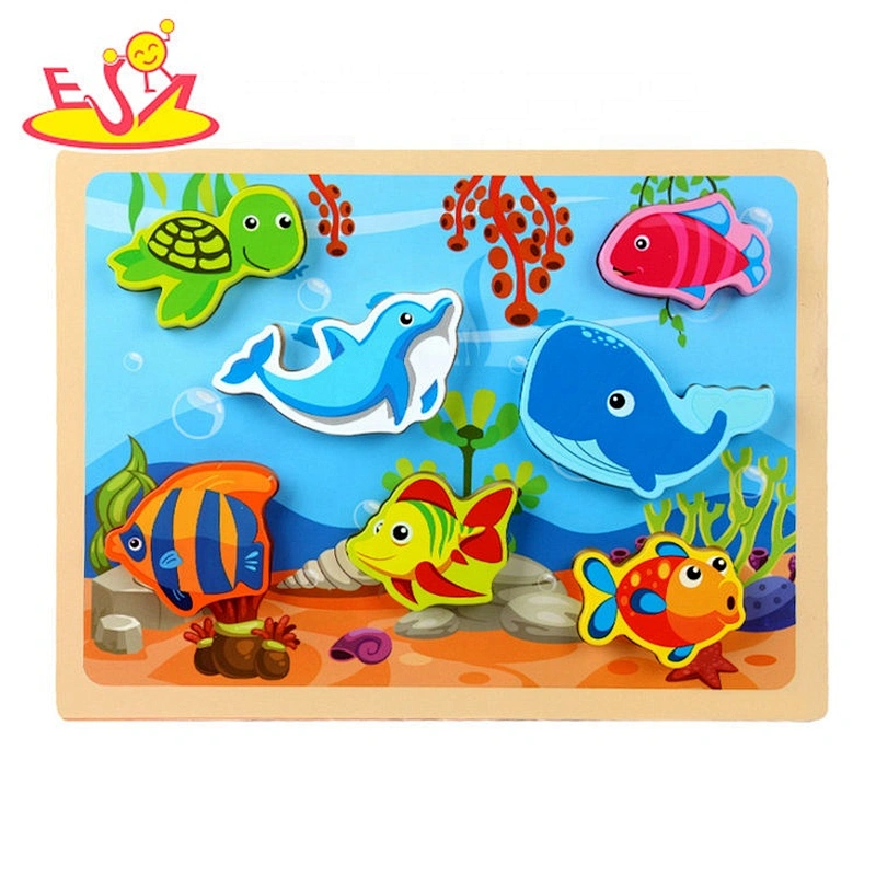 Customize mini wooden chunky fish puzzle for children W14D108