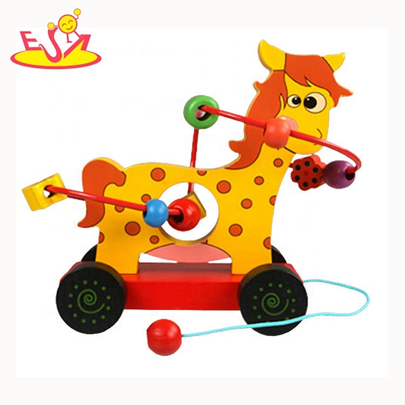 high quality preschool wooden pull horse toys for toddlers W05A137