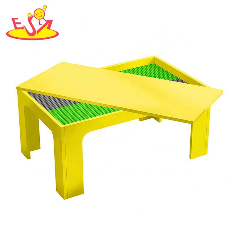 Customize kids wooden building block learning table with storage W08G293