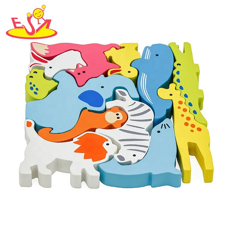 2021 Hot selling animal shape wooden block puzzle game for kids W14A253