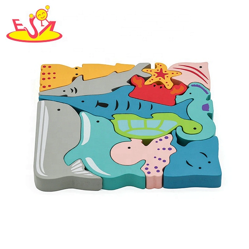 2021 Customize educational wooden animal block puzzle for children W14A252