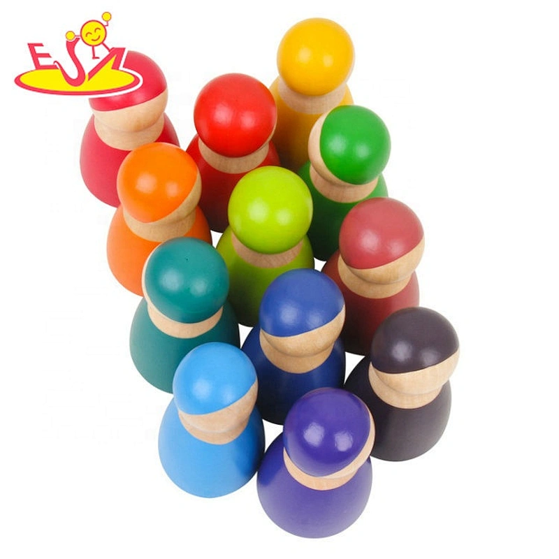 2020 new arrival 12pcs colorful wooden dolls for toddlers W06D131
