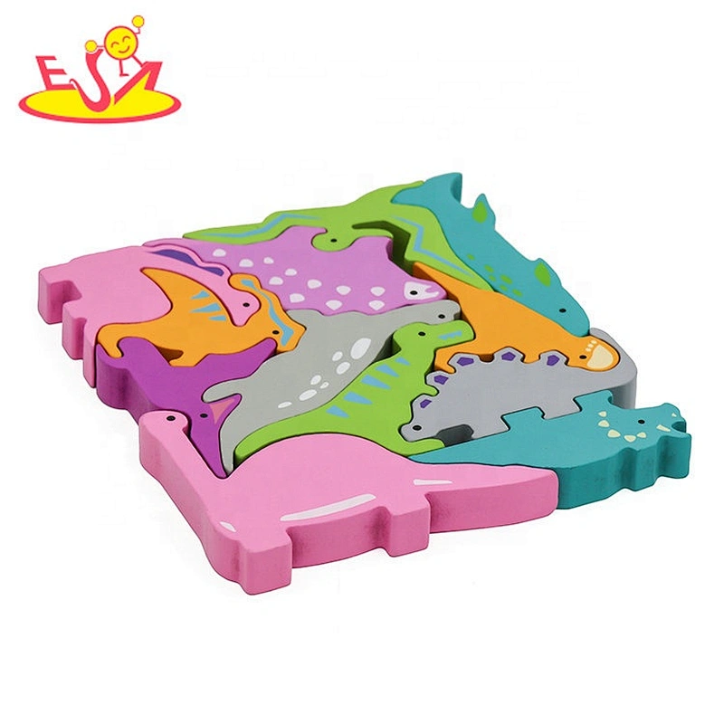 2021 Customize colored wooden dinosaur block puzzle for kids W14A251
